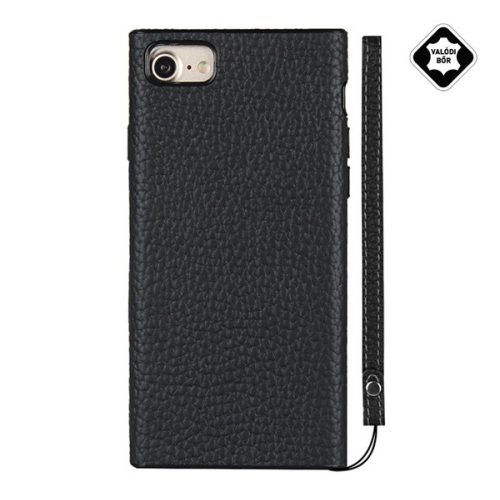Szilikon telefonvédő (valódi bőr bevonat) FEKETE