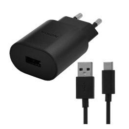   NOKIA hálózati töltő USB aljzat (18W, gyorstöltő + Type-C kábel) FEKETE