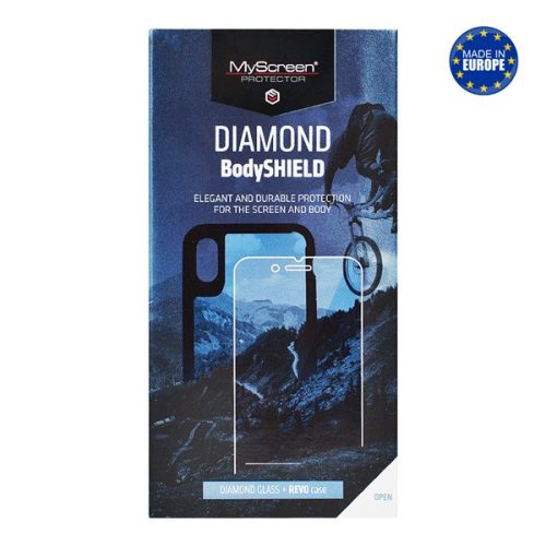 MYSCREEN DIAMOND REVO BODYSHIELD képernyővédő üveg (tokbarát, 0.33mm, 9H, NEM íves + telefonvédő) FEKETE