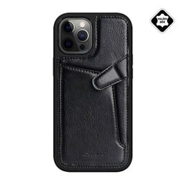   NILLKIN AOGE műanyag telefonvédő (valódi bőr hátlap, mikrofiber plüss belső, kártyazseb) FEKETE