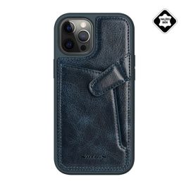  NILLKIN AOGE műanyag telefonvédő (valódi bőr hátlap, mikrofiber plüss belső, kártyazseb) SÖTÉTKÉK