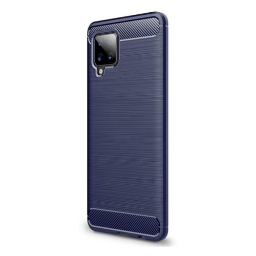 Szilikon telefonvédő (ütésállóság, légpárnás sarok, szálcsiszolt, karbon minta) SÖTÉTKÉK