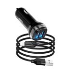 HOCO Z40 autós töltő 2 USB aljzat (12W, gyorstöltő, LED jelzés + lightning kábel) FEKETE