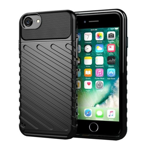 Szilikon telefonvédő (ütésállóság, csíkos, dombor minta) FEKETE