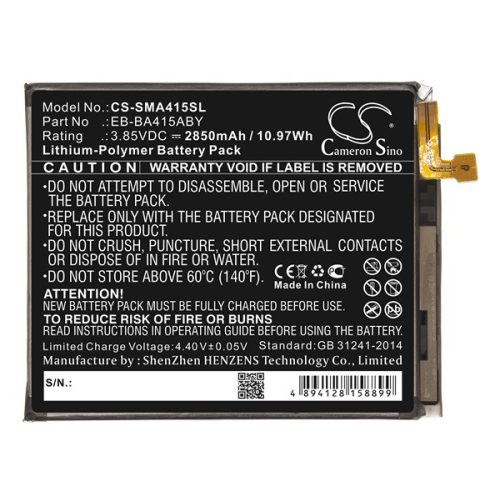 CAMERON SINO Li-Polymer akku (3.85V/2850mAh, Samsung EB-BA415ABY kompatibilis) FEKETE