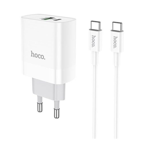 HOCO C80A RAPIDO hálózati töltő USB+Type-C aljzat (20W, PD gyorstöltő 3.0 + Type-C - Type-C kábel) FEHÉR