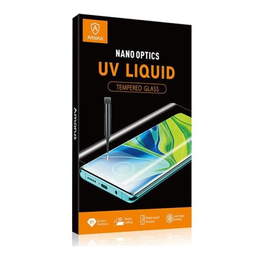 AMORUS UV LIQUID képernyővédő üveg (3D, 0.3mm, 9H + UV lámpa) ÁTLÁTSZÓ