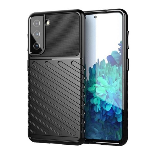 Szilikon telefonvédő (ütésállóság, csíkos, dombor minta) FEKETE