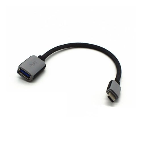 Adapter kábel (USB aljzat - Type-C, OTG, adatátvitel és töltés, 20cm) FEKETE