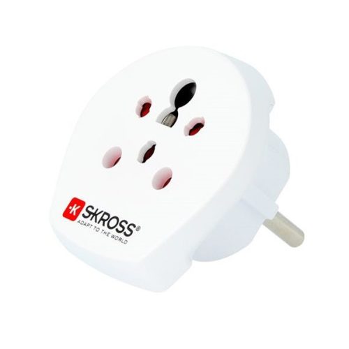 SKROSS utazó adapter (240V, IND, ISR, DEN - EU2 pin, földelt) FEHÉR