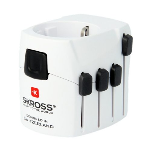 SKROSS PRO utazó adapter (240V/6.3A, EU2 pin, EU3 - IT, US, UK, CH, CN, földelt) FEHÉR