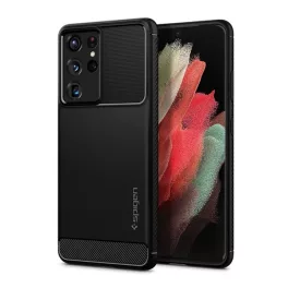  SPIGEN RUGGED ARMOR szilikon telefonvédő (ütésállóság, légpárnás sarok, karbon minta) FEKETE