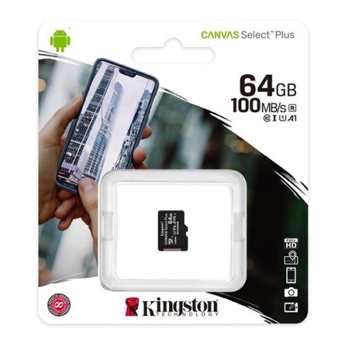 KINGSTON memóriakártya 64GB (microSDXC Canvas Select Plus - Class 10, UHS-1, A1)