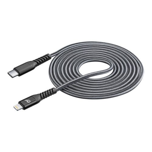 CELLULARLINE adatkábel (Type-C - lightning, gyorstöltő, kevlár borítás, MFI, 120cm) FEKETE