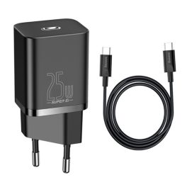 BASEUS hálózati töltő Type-C aljzat (25W, PD gyorstöltő + Type-C kábel) FEKETE   BASEUS hálózati töltő Type-C aljzat (25W, PD gyorstöltő + Type-C kábel) FEKETE