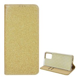   Tok álló, bőr hatású (FLIP, szilikon belső, oldalra nyíló, asztali tartó, kártyazseb, csillogó) ARANY