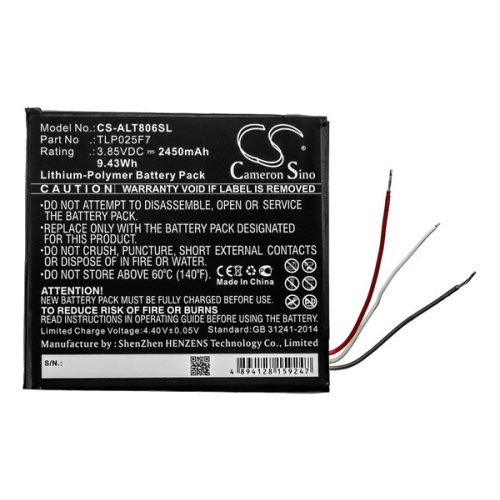 CAMERON SINO Li-Polymer akku (3.85V/2450mAh, Alcatel TLP025F7 kompatibilis) FEKETE