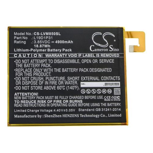 CAMERON SINO Li-Polymer akku (3.85V/4900mAh, Lenovo L19D1P31 kompatibilis) FEKETE