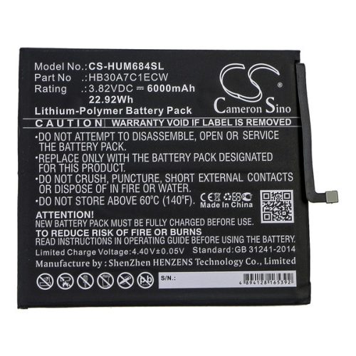 CAMERON SINO Li-Polymer akku (3.82V/6000mAh, Huawei HB30A7C1ECW kompatibilis) FEKETE