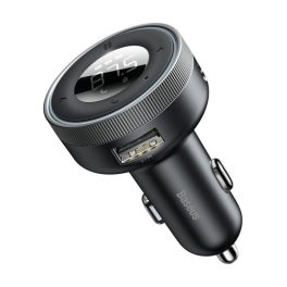   BASEUS bluetooth FM transmitter autós töltő 2 USB aljzat (17W, gyorstöltő, AUX, LED kijelző) FEKETE