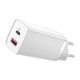 BASEUS hálózati töltő USB+Type-C aljzat (65W, GaN2, PD gyorstöltő 3.0) FEHÉR