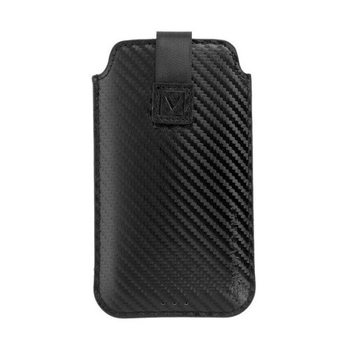 Tok álló, bőr hatású, POUCH (univerzális, kihúzható, 6-6.6" méret, karbon minta) FEKETE