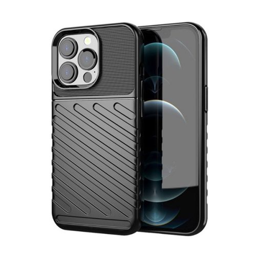 Szilikon telefonvédő (ütésállóság, csíkos, dombor minta) FEKETE