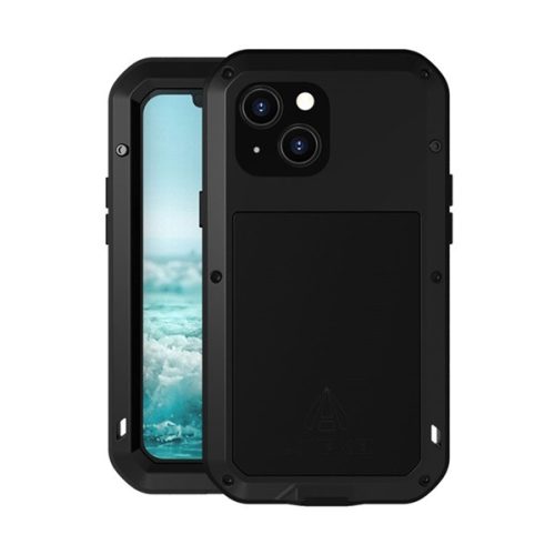 LOVE MEI Powerful defender műanyag telefonvédő (fém keret, erős ütésállóság, porálló + képernyővédő üveg) FEKETE