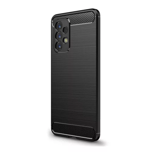 Szilikon telefonvédő (ütésállóság, légpárnás sarok, szálcsiszolt, karbon minta) FEKETE