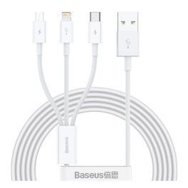   BASEUS töltőkábel 3in1 (USB - Type-C/lightning/microUSB, gyorstöltő, 150cm) FEHÉR