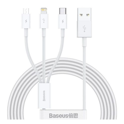 BASEUS töltőkábel 3in1 (USB - lightning/microUSB/Type-C, gyorstöltő, 150cm) FEHÉR