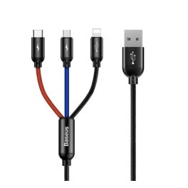   BASEUS töltőkábel 3in1 (USB - Type-C/lightning/microUSB, gyorstöltő, 120cm) FEKETE