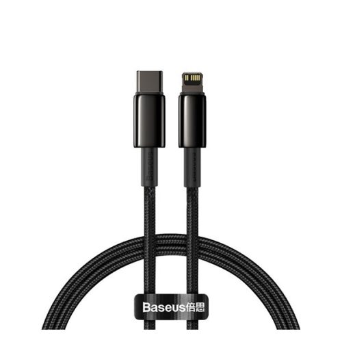 BASEUS adatkábel (Type-C - lightning, 20W, PD gyorstöltő, törésgátló, 100cm) FEKETE