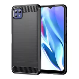   Szilikon telefonvédő (ütésállóság, légpárnás sarok, szálcsiszolt, karbon minta) FEKETE