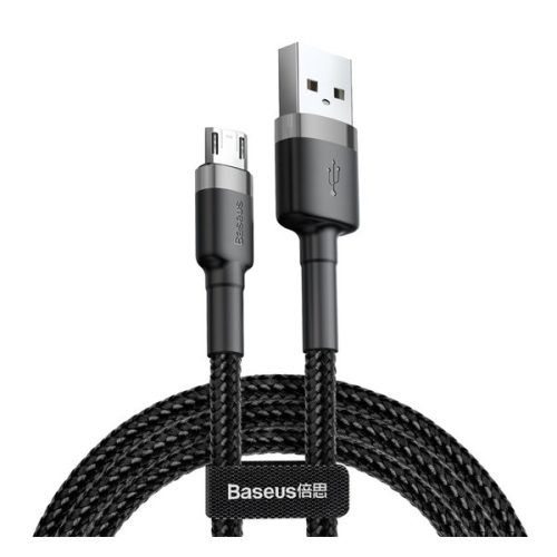 BASEUS CAFULE adatkábel (USB - microUSB, 2A, gyorstöltő, 300cm, cipőfűző) SZÜRKE/FEKETE