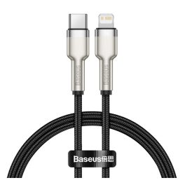   BASEUS CAFULE adatkábel (Type-C - lightning, 2.4A, PD gyorstöltő, cipőfűző, 25cm) FEKETE