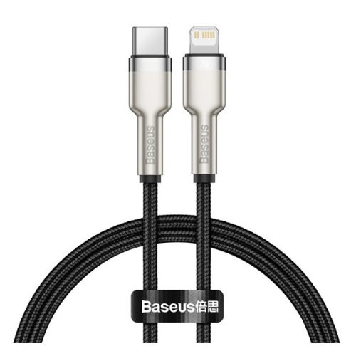 BASEUS CAFULE adatkábel (Type-C - lightning, 2.4A, PD gyorstöltő, cipőfűző, 25cm) FEKETE