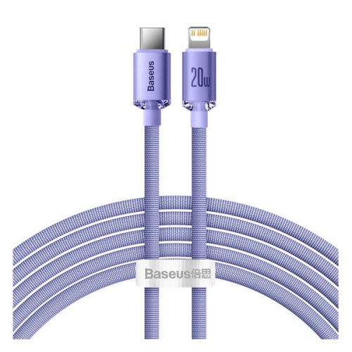 BASEUS CRYSTAL SHINE adatkábel (Type-C - lightning, 20W, PD gyorstöltő, cipőfűző, 200cm) LILA