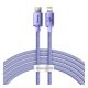 BASEUS CRYSTAL SHINE adatkábel (Type-C - lightning, 20W, PD gyorstöltő, cipőfűző, 200cm) LILA