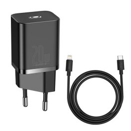BASEUS SUPER SI hálózati töltő Type-C aljzat (20W, PD gyorstöltő + Type-C - lightning kábel) FEKETE   BASEUS SUPER SI hálózati töltő Type-C aljzat (20W, PD gyorstöltő + Type-C - lightning kábel) FEKETE
