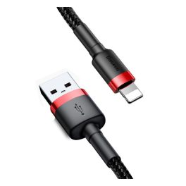   BASEUS CAFULE adatkábel (USB - lightning, 2.4A, gyorstöltő 3.0, cipőfűző, 100cm) FEKETE/PIROS