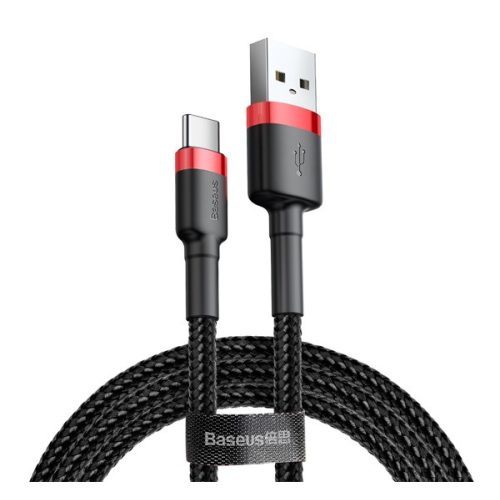 BASEUS CAFULE adatkábel (USB - Type-C, 3A, PD gyorstöltő 3.0, 100cm, cipőfűző) PIROS/FEKETE