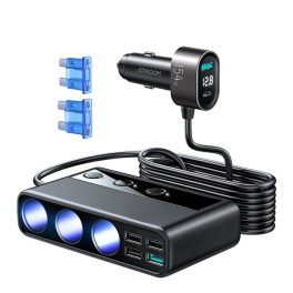   JOYROOM szivargyújtó adapter (3 szivargyújtó+5 USB+Type-C aljzat, 154W, PD gyorstöltő 3.0, 100cm, LED jelzés) FEKETE
