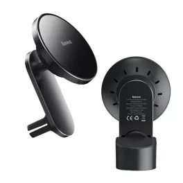   BASEUS autós tartó (műszerfalra, szellőzőre, tapadókorongos, 15W, wireless, mágneses) FEKETE