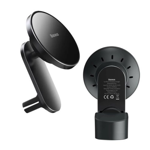 BASEUS autós tartó (műszerfalra, szellőzőre, tapadókorongos, 15W, wireless, MagSafe) FEKETE