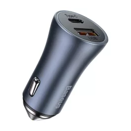   BASEUS autós töltő USB+Type-C aljzat (40W, PD gyorstöltő 3.0, LED jelzés) SZÜRKE