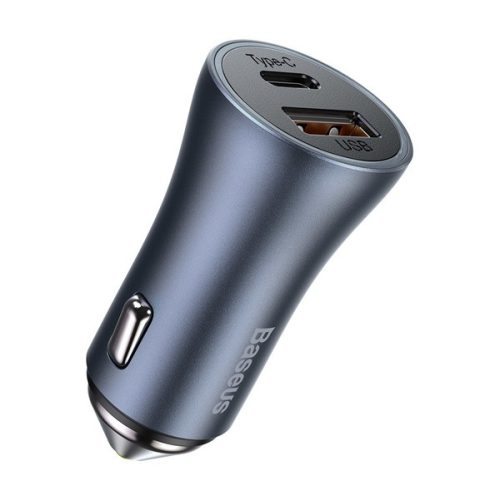 BASEUS autós töltő USB+Type-C aljzat (40W, PD gyorstöltő 3.0, LED jelzés) SZÜRKE