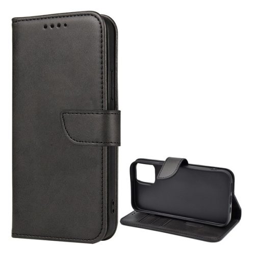 Tok álló, bőr hatású (FLIP, oldalra nyíló, asztali tartó, prémium) FEKETE