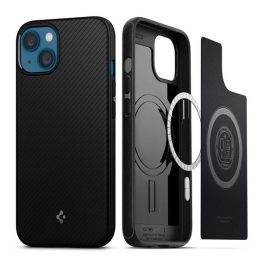   SPIGEN MAG szilikon telefonvédő (matt, ütésállóság, csíkos, MagSafe) FEKETE