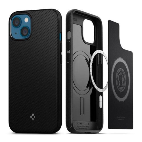 SPIGEN MAG szilikon telefonvédő (matt, ütésállóság, csíkos, MagSafe) FEKETE